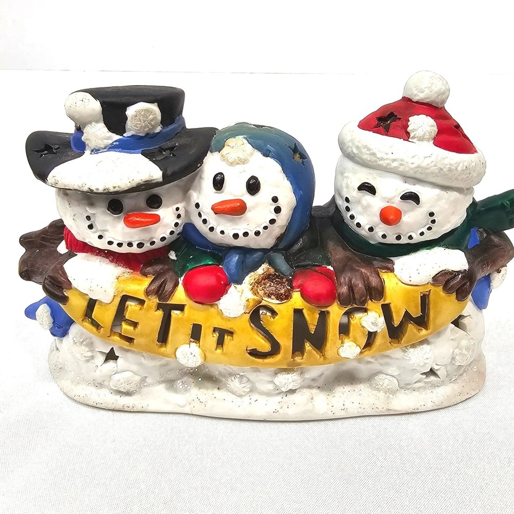 Let It Snow Snowman Trio Tea Light Holder Luminary Christmas Winter Decor